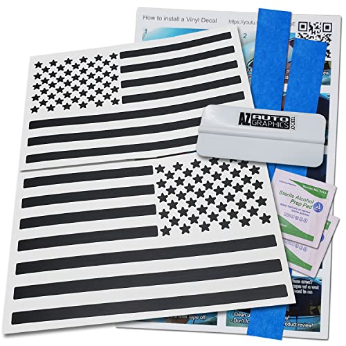 (Matte Black 4" x 7") Two US American Flag Decal Sticker Die-Cut Subdued Car Truck