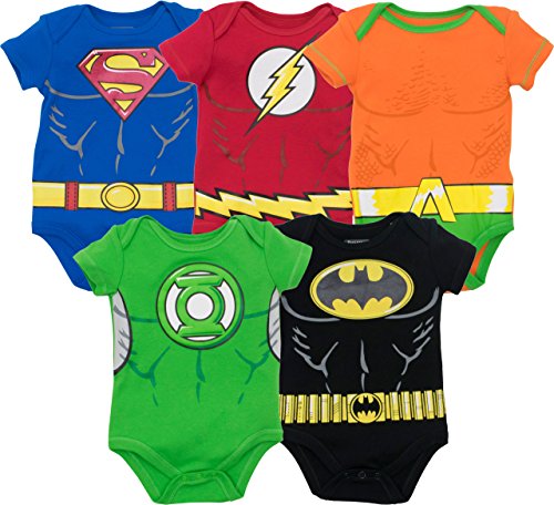 Warner Bros. Justice League Baby Boys' 5 Pack Superhero Bodysuits Multicolored 3-6 Months