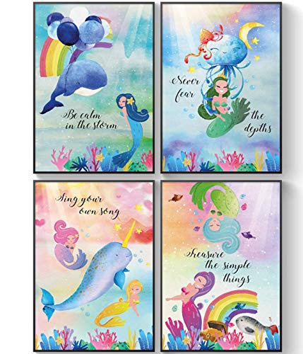 Pillow & Toast Mermaid Bathroom Wall Decor, Posters for Girl Room, Under The Sea Mermaid Decorations, 11 x 17 Size per Poster