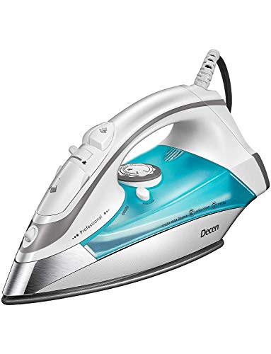 Book Cover Steam Iron for Clothes, DECEN 1700W Iron with Rapid Even Heat Scratch Resistant Nonstick Soleplate, Professional Iron with Steam Control, Anti-Drip, Self-Cleaning, Dry Iron Function, Teal