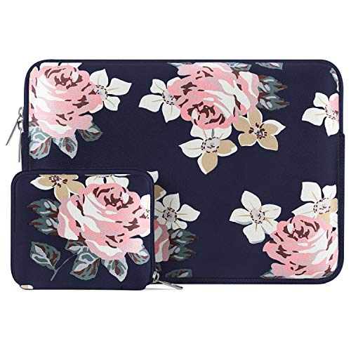 MOSISO Laptop Sleeve Compatible with 13-13.3 inch MacBook Pro, MacBook Air, Notebook Computer, Water Repellent Neoprene Rose Bag with Small Case, Dark Blue