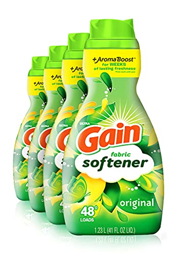 Book Cover Gain Fabric Softener, Original Scent, 41 fl oz, 48 loads, HE Compatible, Pack of 4, (Packaging May Vary)