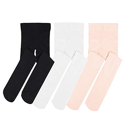 STELLE Ballet Dance Foot Tights for Girls Women Teens, Ultra Soft Convertible Tight (XS, BK+WT+PK)
