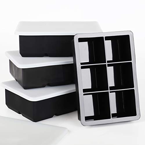 Kootek 4 Set Silicone Ice Cube Trays with Lids, BPA Free Large Square Molds - Easy Release Reusable Tray Flexible Mold for Chilling Whiskey Wine Cocktail Beverages Juice
