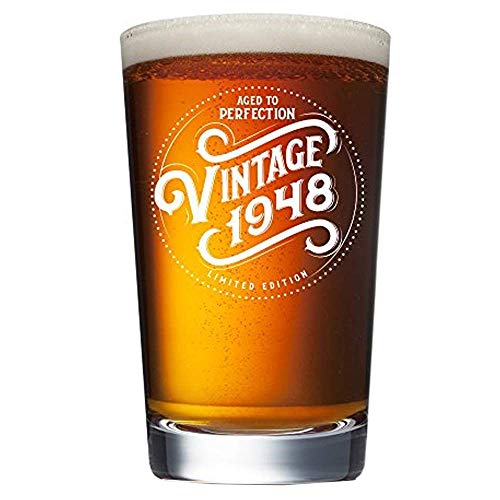 1948 71st Birthday Gifts for Men and Women Beer Glass | Funny Vintage 71 Year Old | 16 oz Pint Glasses Decorations Party Supplies | Anniversary Gift Ideas for Dad Mom Husband Wife | Best Mug Beers