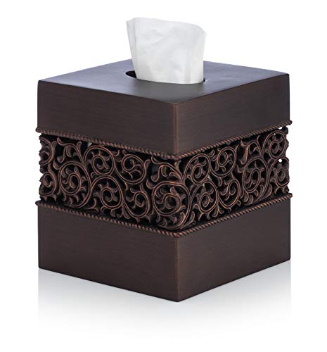 Book Cover Essentra Home Bronze Finish Squared Tissue Box Cover for Bathroom Vanity Counter Tops Also Great for Bedrooms and Living Rooms