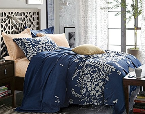 Book Cover Nanko Duvet Cover Set Queen - Navy Blue Floral Printed, 3 Piece - 1200 TC Luxury Lightweight Microfiber Down Comforter Quilt Bedding Cover with Zipper, Ties - Modern Farmhouse Boho Style for Women