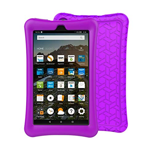 Book Cover BMOUO Silicone Case for All-New Amazon Fire 7 Tablet (7th and 9th Gen, 2017 and 2019 Release) - Upgraded Comb Version Kids Friendly Light Weight Anti Slip Shock Proof Protective Cover, Purple