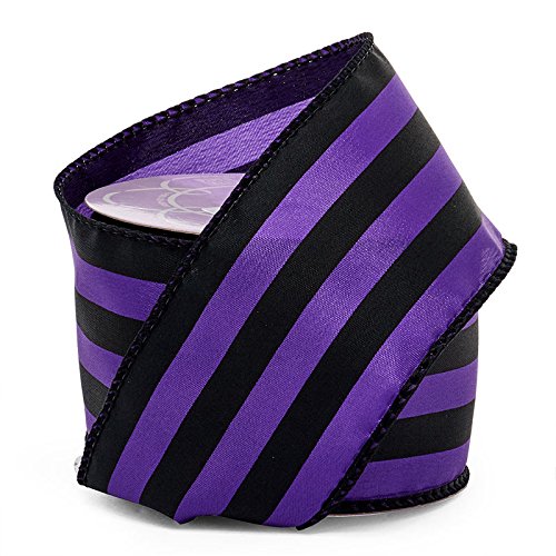 2 1/2 X 10 Yards Black/Purple Carnival Stripe Wired Ribbon Halloween
