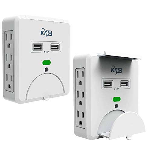 Book Cover KMC 6-Outlet Wall Mount Surge Protector with 2 USB Charging Ports (2.1 AMP), 2-Pack
