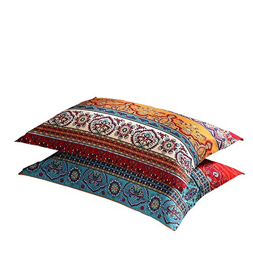 Book Cover LELVA Boho Pillow Cases Set of 2 Piece Standard Colorful Bohemian Striped Pillowshams 100% Cotton Brushed Pillow Covers Pillow Protectors 20