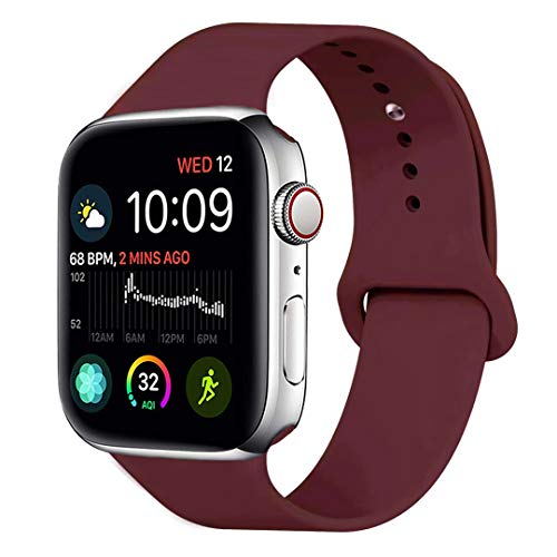 Book Cover MOOLLY for Watch Band 42mm 44mm, Soft Silicone Watch Strap Replacement Sport Band Compatible with Watch Band Series 5 Series 4 Series 3 Series 2 Series 1 Sport & Edition (42mm 44mm S/M, Wine Red)