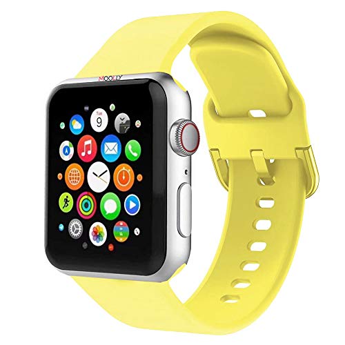 MOOLLY for Watch Band 42mm 44mm, Soft Silicone Watch Strap Replacement Sport Band Compatible with Watch Band Series 5 Series 4 Series 3 Series 2 Series 1 Sport & Edition(Pollen Yellow, 44mm(42mm) S/M)