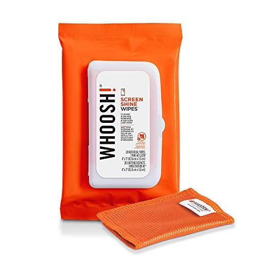 WHOOSH! Screen Shine - Disposable Anti-microbes Wipes, Suitable for Every Screen, Eliminate Dirt, Dust, Moths and Stains, Certified Non-toxic Product, Cleaning and Hygiene - 20 Pieces + 1 Cloth