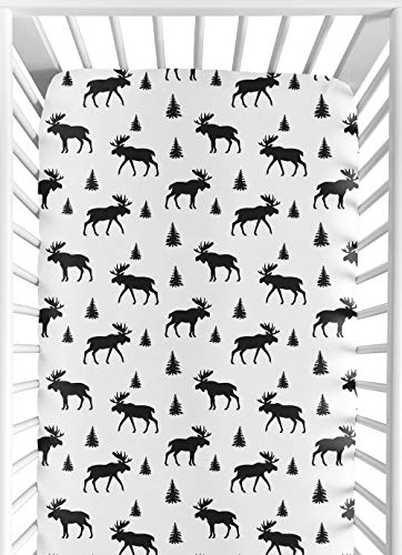 Book Cover Sweet Jojo Designs Black and White Woodland Moose Baby or Toddler Fitted Crib Sheet for Rustic Patch Collection