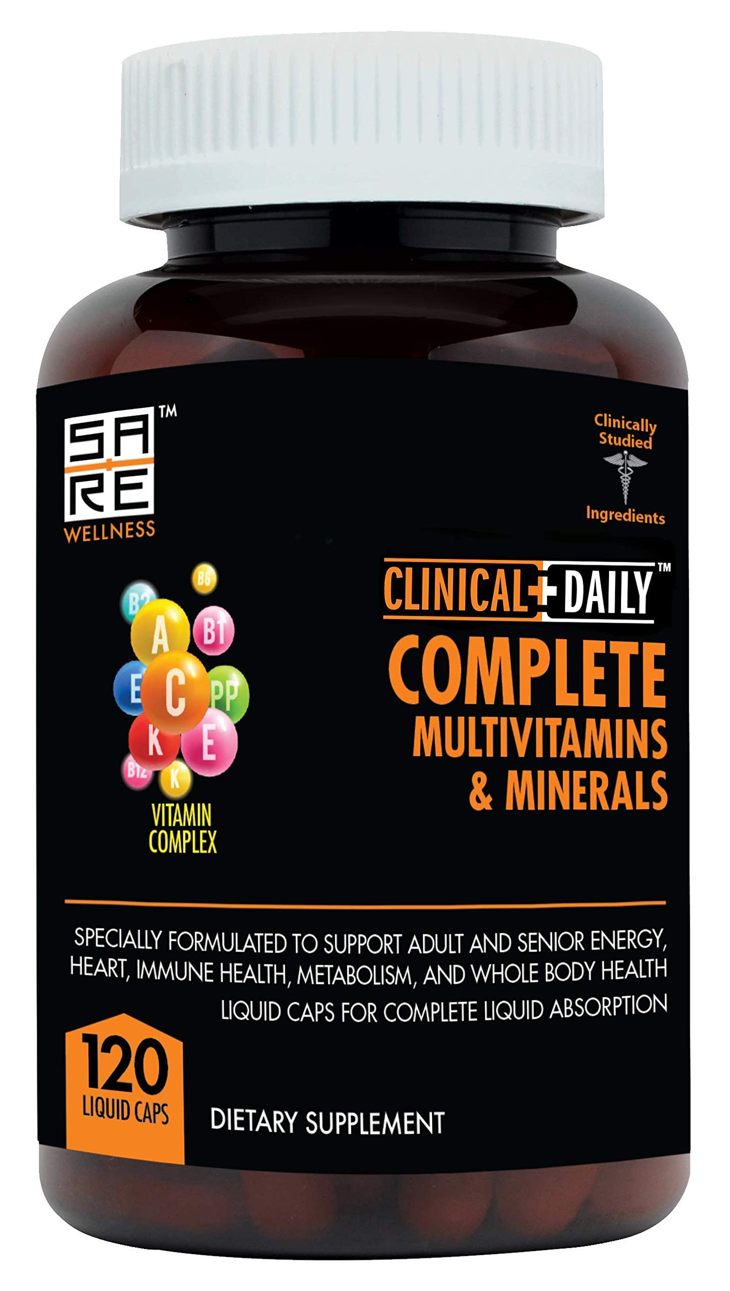 Clinical Daily Complete Whole Food Multivitamin Supplement for Women & Men - Complete Liquid Vitamin Absorption! 42 Superfood Fruits Vegetables - Young Adult to Senior - 120 Liquid Capsules Adult 120 Count (Pack of 1)