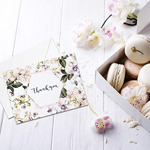 Thank You Cards: Posh Floral Bulk Set of Blank Note Cards - Personalized Greeting Card for Business Notes, Party Events and More - Assorted Modern Pack with Envelopes and Pretty Stickers Inside