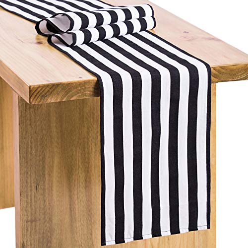 Letjolt Black Striped Table Runner Birthday Party Black and White Table Runner Christmas Decor Simple Table Runner New Year Wedding Baby Shower Table Decoration Pirate Party, 12x108 Inches