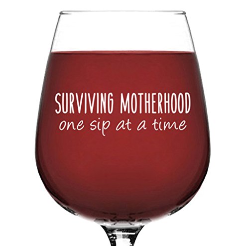Mothers Day Gifts from Husband, Friend - Surviving Motherhood Funny Mom Wine Glass - Best Mom Gifts for Sister, Wife, Mom, Women, Daughter - Unique Gag Birthday Gift Idea for a New Mom, Mommy, Friends