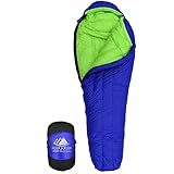 Hyke & Byke Eolus 30 F Hiking & Backpacking Sleeping Bag - 3 Season, 800FP Goose Down Sleeping Bag - Ultralight - Blue/Lime Green - 78in - Regular