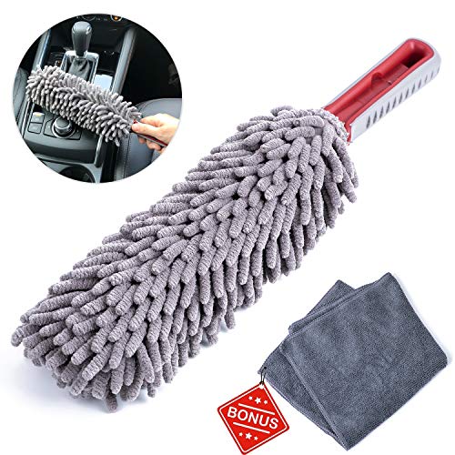 Book Cover Interior Car Detail Duster - Free Microfiber Towel - 360° Microfiber Fingers - Lint Free - Unbreakable Comfort Handle - Car and Home Interior Use - The Best Multipurpose Car Duster
