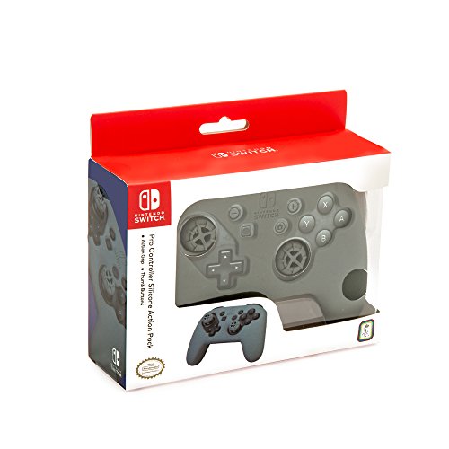 Nintendo Switch Pro Controller Action Grip and Thumb Grips - Grey Textured Silicone - Official Nintendo Licensed Product