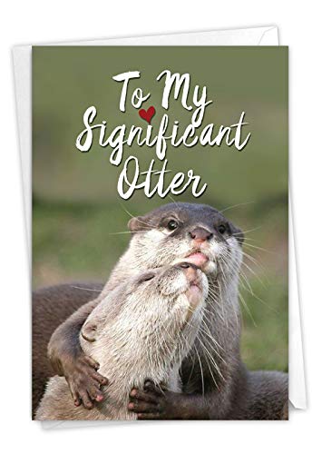 The Best Card Company - 1 Happy Birthday Greeting Card - Adorable Animals, Cute Bday Notecard with Envelope - Significant Otters C5528BDG