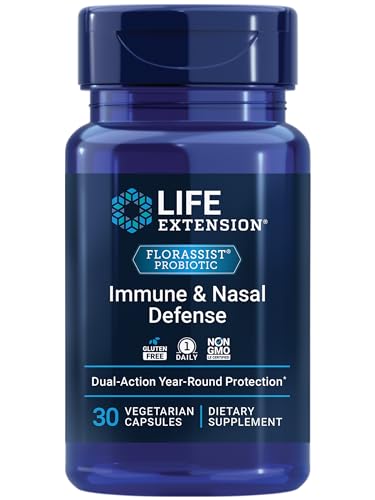 Life Extension FLORASSIST® Immune & Nasal Defense, L. rhamnosus CRL1505, Immune Response, Healthy Nasal Airflow, Seasonal Support, Gluten-Free, Non-GMO, 1 Daily, Vegetarian, 30 Capsules