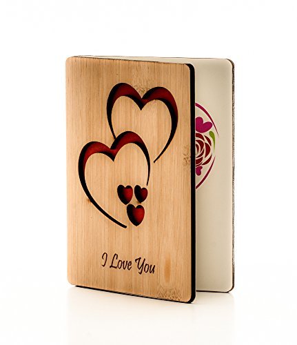 Real Bamboo Wooden I Love You Cards; Perfect Gift For Any Occasion; Happy Anniversary Card; Mothers Day Card; Fathers Day Card; Wood Greeting Card For Wife, Husband, Girlfriend, Boyfriend, Him or Her