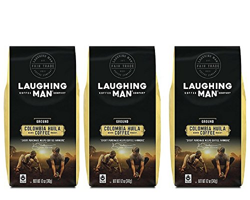 Laughing Man Coffee Colombia Huila Ground Coffee 12oz, pack of 1 (3 pack)