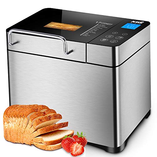 Book Cover KBS Pro Stainless Steel Bread Machine, 2LB 17-in-1 Programmable XL Bread Maker with Fruit Nut Dispenser, Nonstick Ceramic Pan& Digital Touch Panel, 3 Loaf Sizes 3 Crust Colors, Reserve& Keep Warm Set
