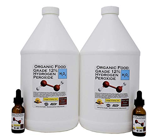 2 Gallons Organic TNL 12% Certified Food Grade Hydrogen Peroxide + 2 Pre-filled Dropper Bottles. Recommended by One Minute Cure & True Power of Hydrogen Peroxide. Shipped Fast