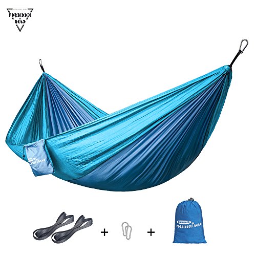 Forbidden Road Hammock Single Double Camping Portable Parachute Hammock for Outdoor Hiking Travel Backpacking - 210D Nylon Taffeta Hammock Swing - Support 400lbs - 660lbs Ropes Carabiners Included