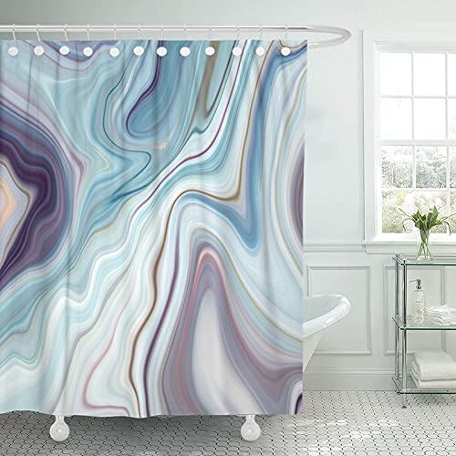 Book Cover Emvency Shower Curtain Black Granite Marble White Gray Pattern Abstract Blue Ink Liquid Waterproof Polyester Fabric 72 x 72 inches Set with Hooks