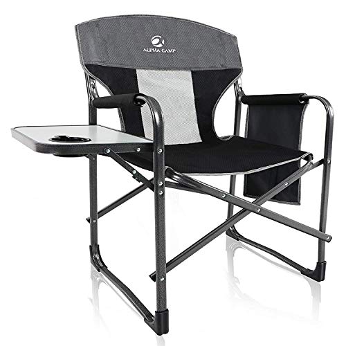 Book Cover ALPHA CAMP Oversized Camping Director Chair Heavy Duty Frame Collapsible with Side Table, Supports 300 lbs - Grey/Black