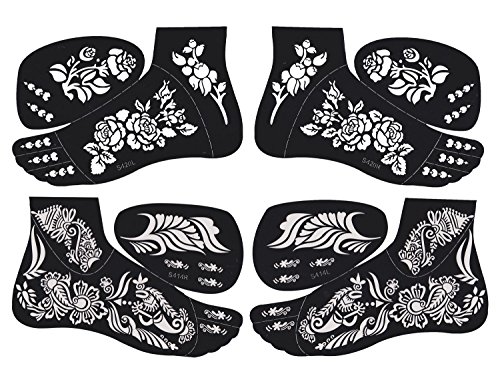 2 Pairs of Foot Indian Painting Tattoo Stencil Self-Adhesive Body Art Designs for Foots - Temporary Indian Arabian Tattoo Reusable Stickers
