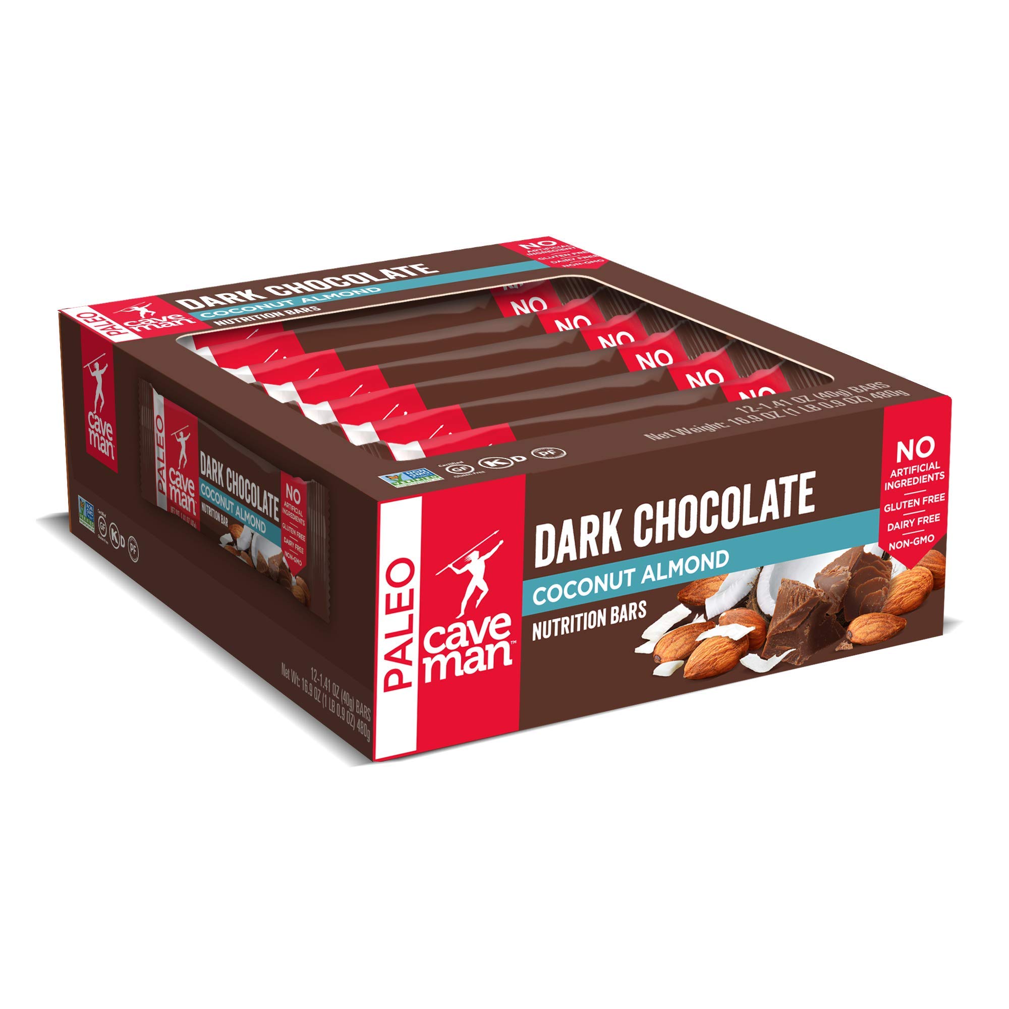 Caveman Foods Paleo-Friendly Nutrition Bar Dark Chocolate Almond Coconut, 1.4 Ounce (12 Count Box) Almond Coconut 12 Count (Pack of 1)