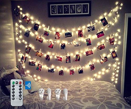 Book Cover BestCircle 40 LED Photo Clip String Lights 20 Ft, Remote Control,Free Wall Hooks, USB Powered, Warm White, Timer, Christmas Card, Decoration, Wedding, Party, Christmas Lightings