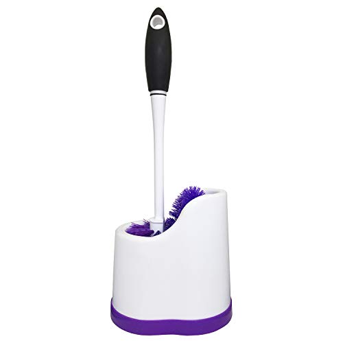 ROSOLI Toilet Brush and Holder, Toilet Bowl Cleaning System with Scrubbing Wand, Under Rim Lip Brush and Storage Caddy for Bathroom