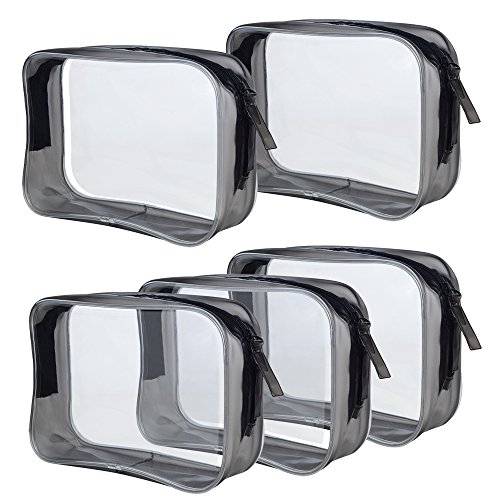 5 Packs Clear Cosmetics Bag TSA Approved, Wobe PVC Zippered Toiletry Carry Pouch Portable Makeup Bag for Vacation Travel, Bathroom and Organizing Waterproof Makeup Bag Vinyl Plastic Organizer Case