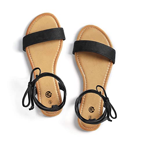 Rekayla Open Toe Tie Up Ankle Wrap Flat Sandals for Women