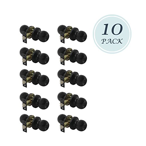 Privacy Door Lock Storage Room Bathroom Keyless Lockset, Round Knob Set, Matte Black Finish, Interior Door Use, 10pack