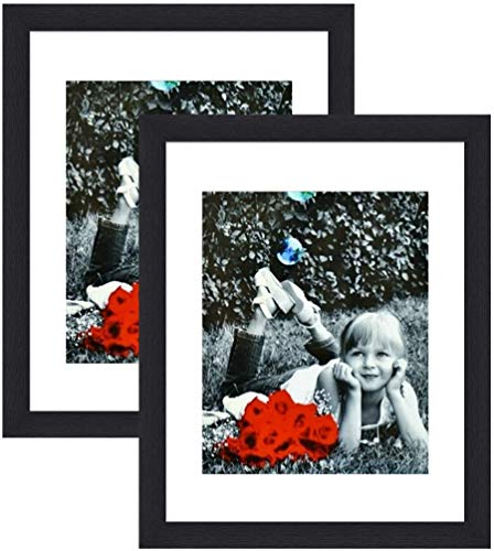 11x14 Inch Picture Frame Black (2-pack) - HIGH DEFINITION GLASS FRONT COVER - Displays 11 by 14" Picture w/o Mat or an 8x10 Photo w/ Mat - Vertical or Horizontal Mounts Marco De La Foto Y Arte
