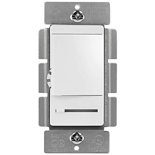 TOPGREENER in Wall Slide Dimmer Switch, for 150W Dimmable LED, 600W Incandescent/Halogen, Single Pole or 3 Way, 120V 60Hz, Neutral Wire Not Required, UL Listed, TGDMDS-120, White
