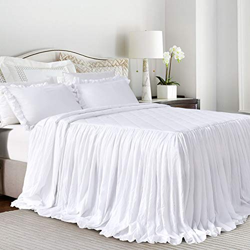 Book Cover Queen's House Ruffle Skirt Bedspread French Country Bedspread White King Size 3 Piece Set