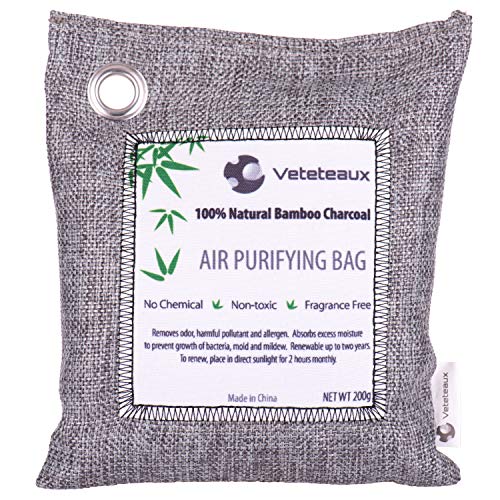 Bamboo Charcoal Air Purifying Bag - Eliminates Odors - Freshening Deodorizer Bag for Closet, Car, Kitchen, Home - Absorbs Smells for Fresher Rooms & Drawers - Reusable - 200 Grams