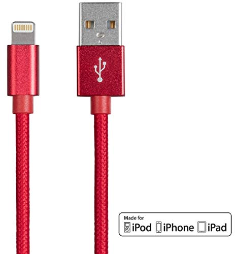 Monoprice Nylon Braided Apple MFi Certified Lightning to USB Charge & Sync Cable - 1.5ft - Red For iPhone X 8 8 Plus 7 7 Plus 6s 6 SE 5s, iPad, Pro, Air 2
