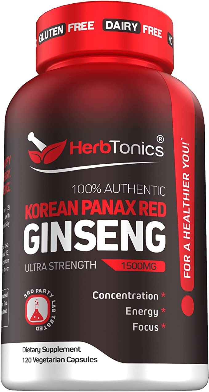 Herbtonics High Strength Ginseng Korean Red Panax Extract - Performance Support for Men & Women (120 Count (Pack of 1))
