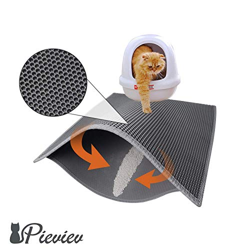 Pieviev Cat Litter Mat Litter Boxes Trapper Mat of Jumbo Size 30" X 24", Honeycomb Double-Layer Waterproof Urine Proof Material, Easy Clean Washable and Floor Carpet Protection (Grey)