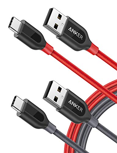 [2-Pack, 6ft] Anker Powerline+ USB-C to USB-A, Double-Braided Nylon Fast Charging Cable, for Samsung Galaxy S9 / S9+ / S8 / S8+ / Note 8, iPad Pro 2018, MacBook, LG V20 / G5 / G6, and More(RED+Gray)